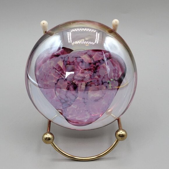 Handcrafted Glass Paperweight With Purple Pink Swirl Design Artist Signed - Picture 4 of 6
